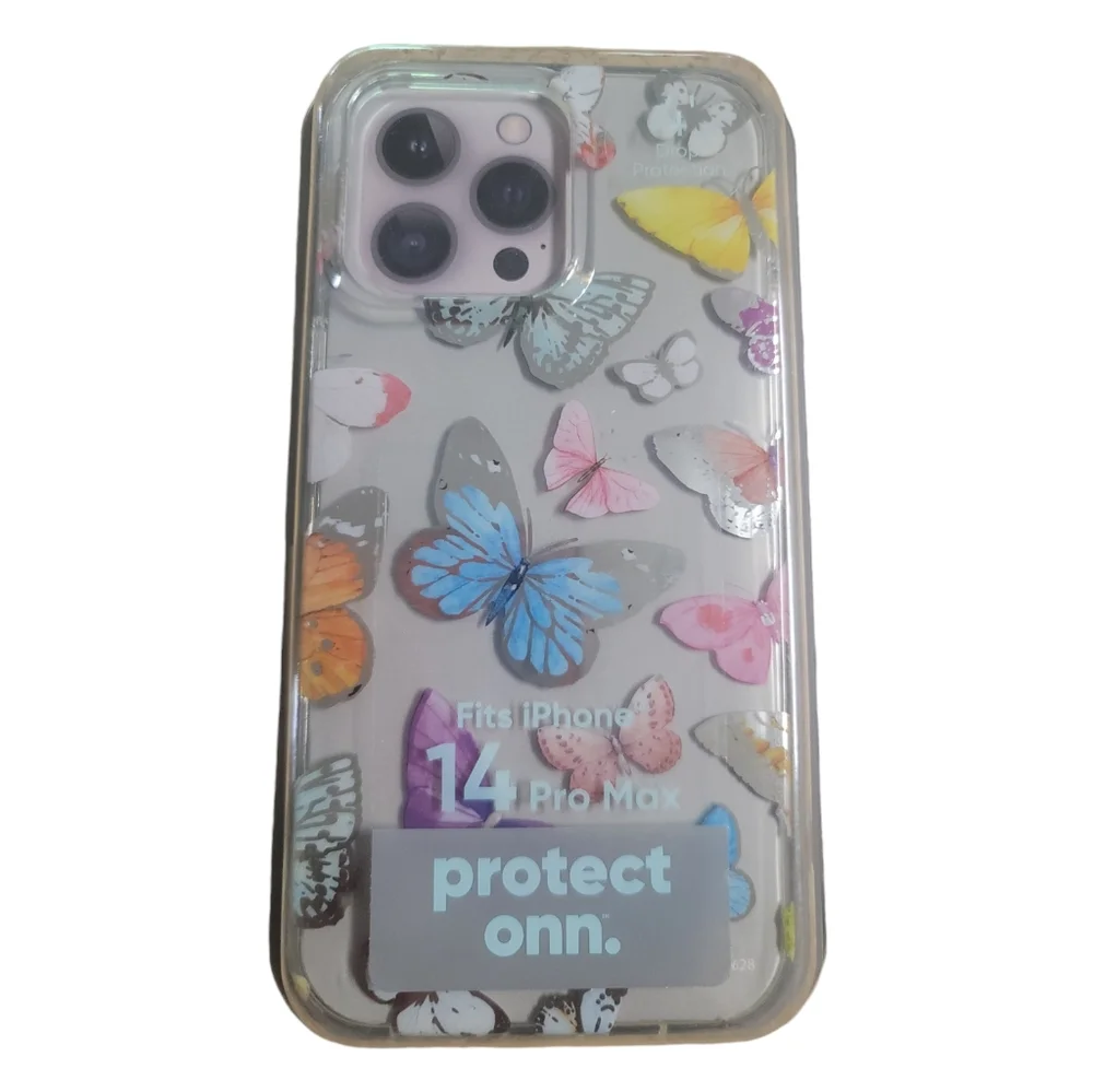 onn. Butterfly Phone Case for iPhone 14 Pro Max with 4' Drop Protection